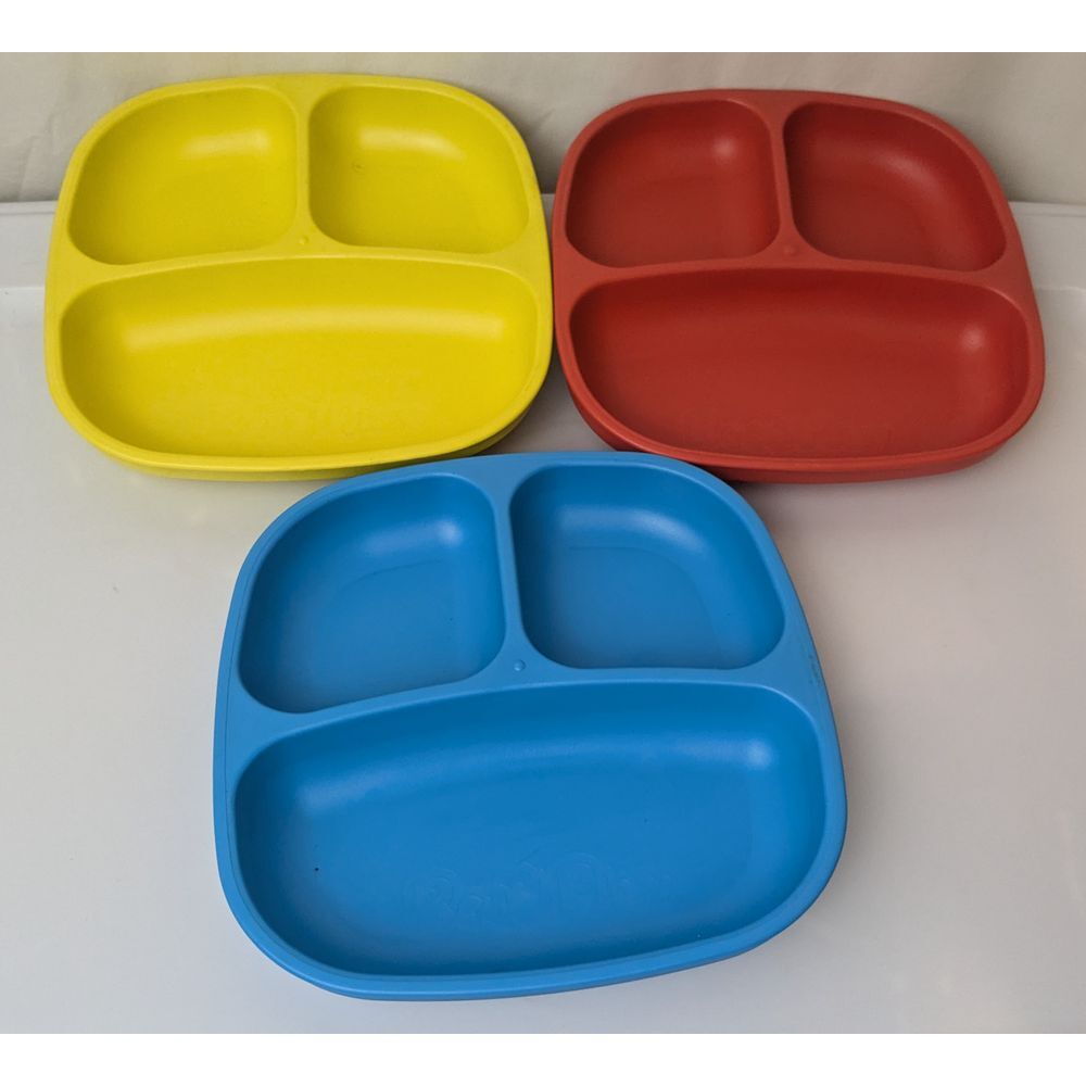 Re-Play Divided Plastic Plates for Kids Set of 3‎ Yellow Red Blue Dinnerware